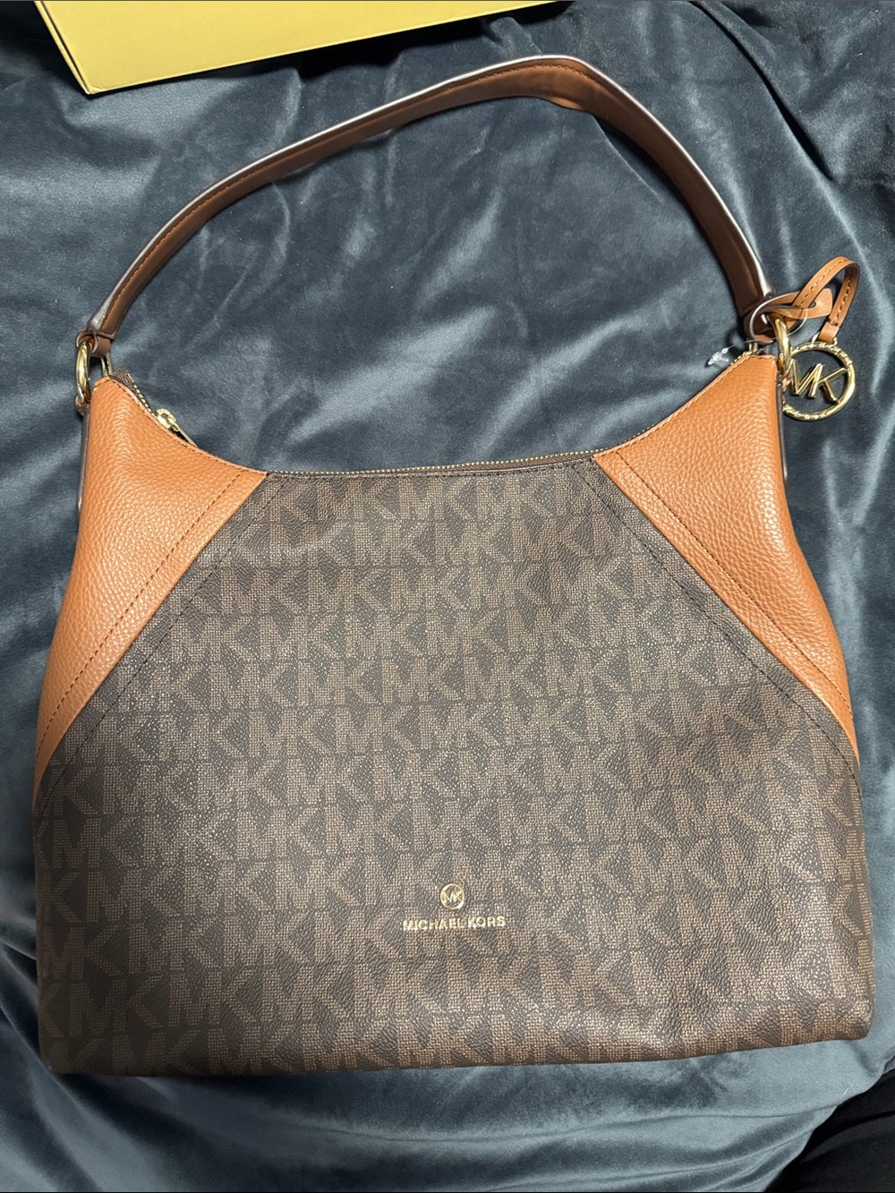Michael Kors Brown MK Logo Shoulder Bag with Tan Trim